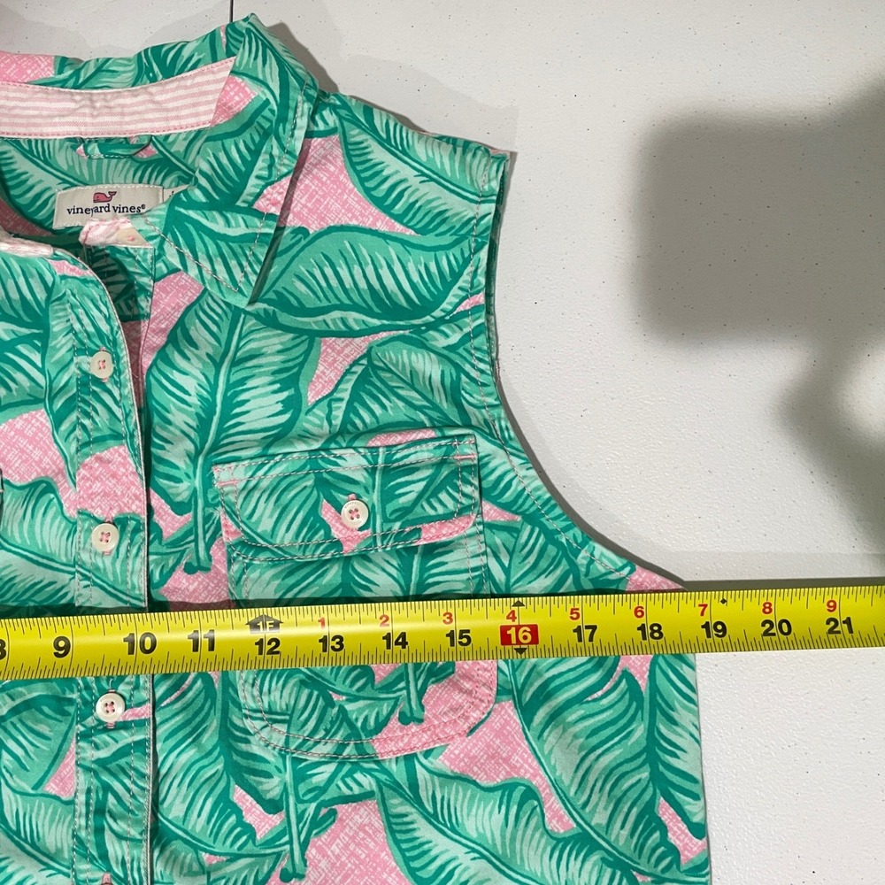Vineyard Vines Pink Green Leaf Print Sleeveless Shirt Dress Sz 6 Preppy Vacation - Picture 6 of 8